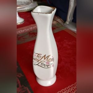 Mother's Day Vase Gift, To Mom With Love, Vintage 1988 Flower Vase, White, Gold